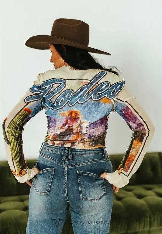 Rodeo Long Sleeve Mesh Top