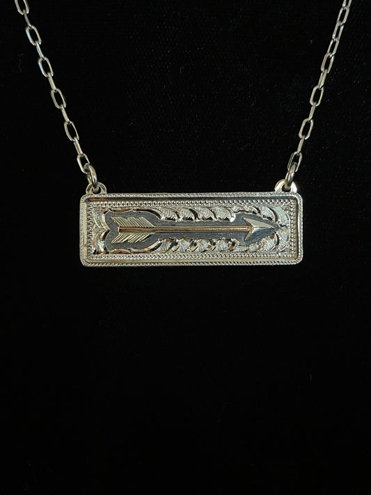 Sterling Silver Bar Necklace with Gold Arrow