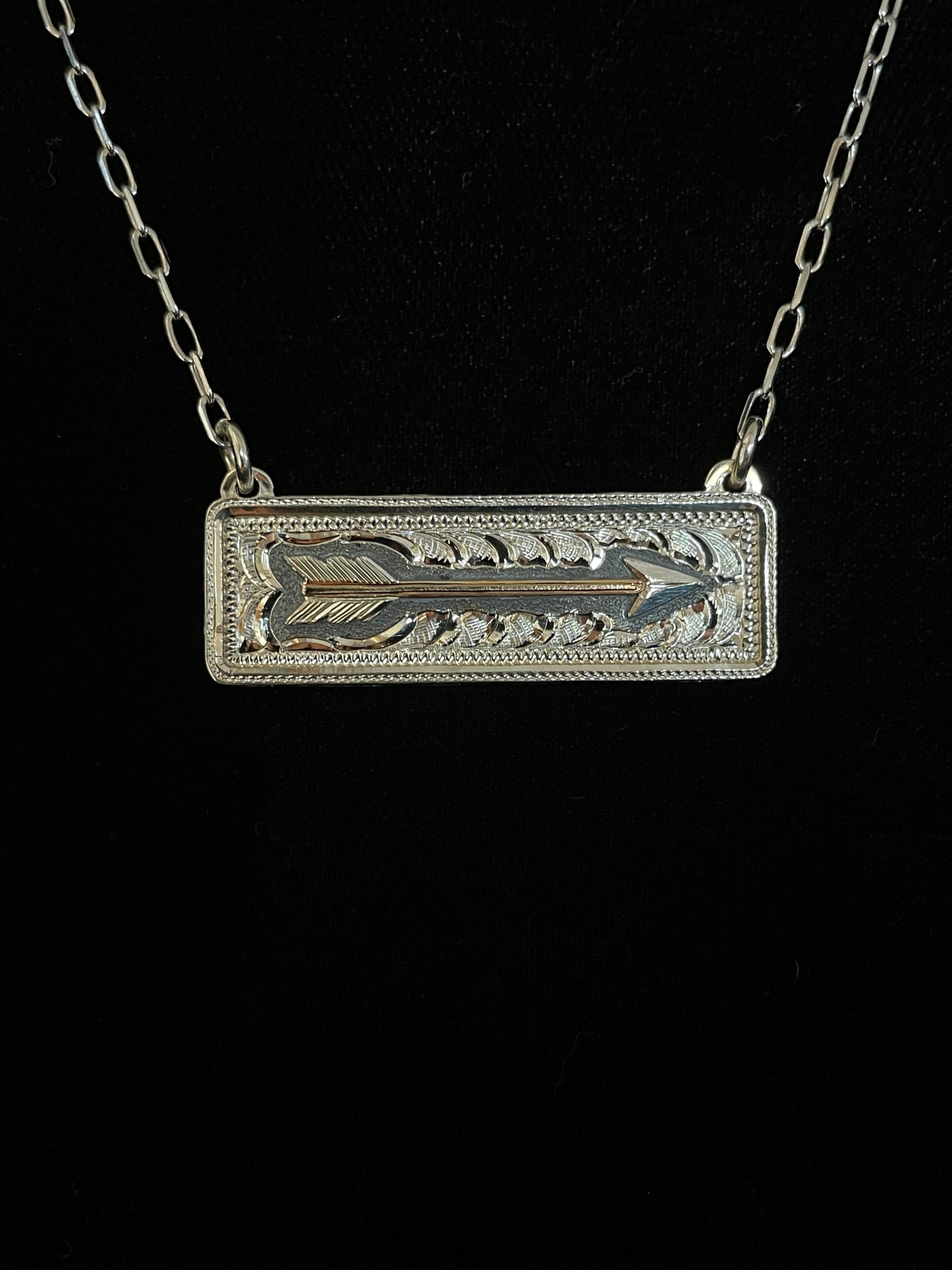 Sterling Silver Bar Necklace with Gold Arrow
